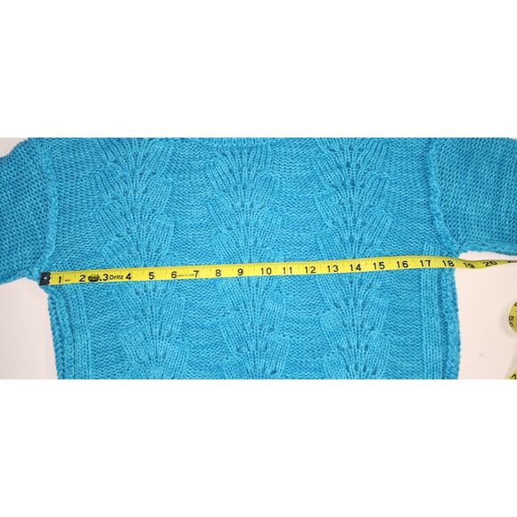 Free People Bell Song Pullover Cropped Teal Cable Knit Sweater Sz XS - Picture 7 of 9